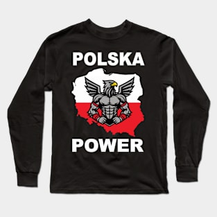 Polska Power, cool Poland design with white eagle Long Sleeve T-Shirt